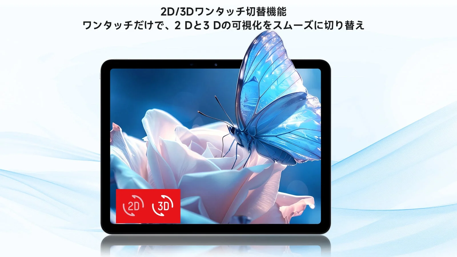 2Dと3D表示をワンタッチで切り替えられる機能を持つタブレットの広告画像