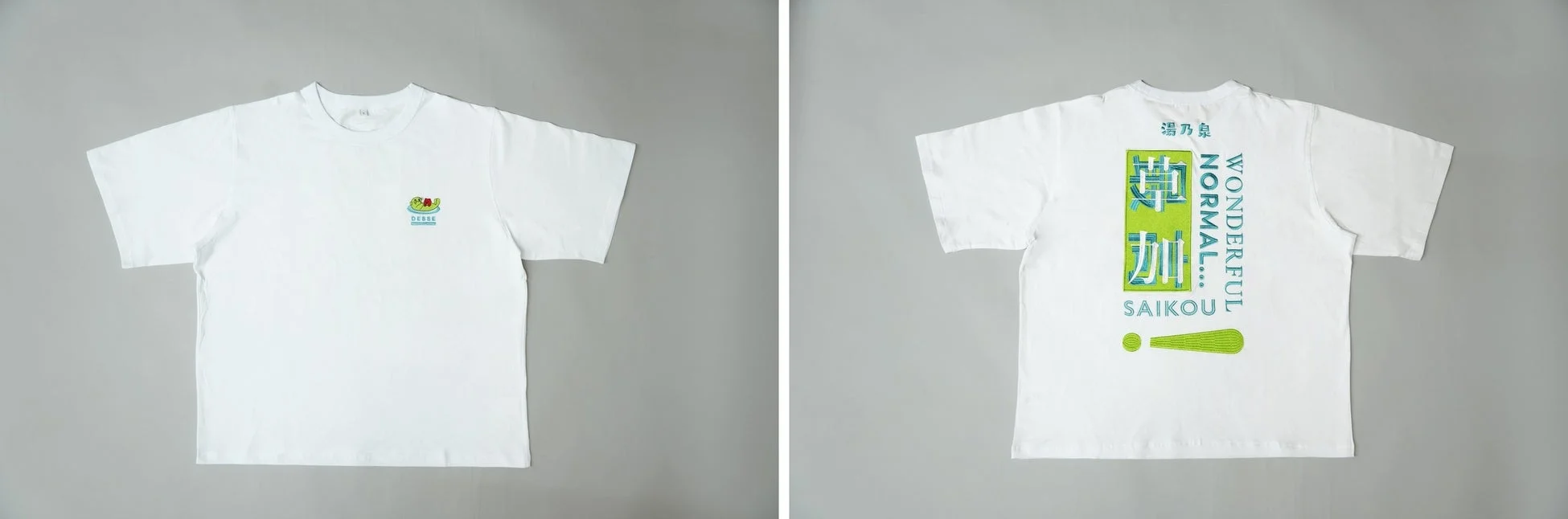 草加健康センターコラボTシャツの表裏デザイン