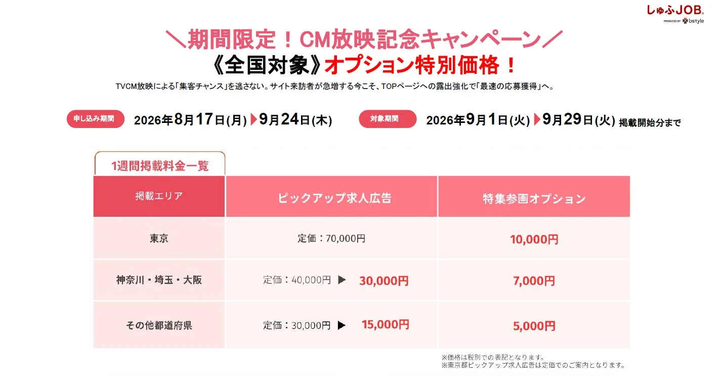 キャンペーン内容と料金表