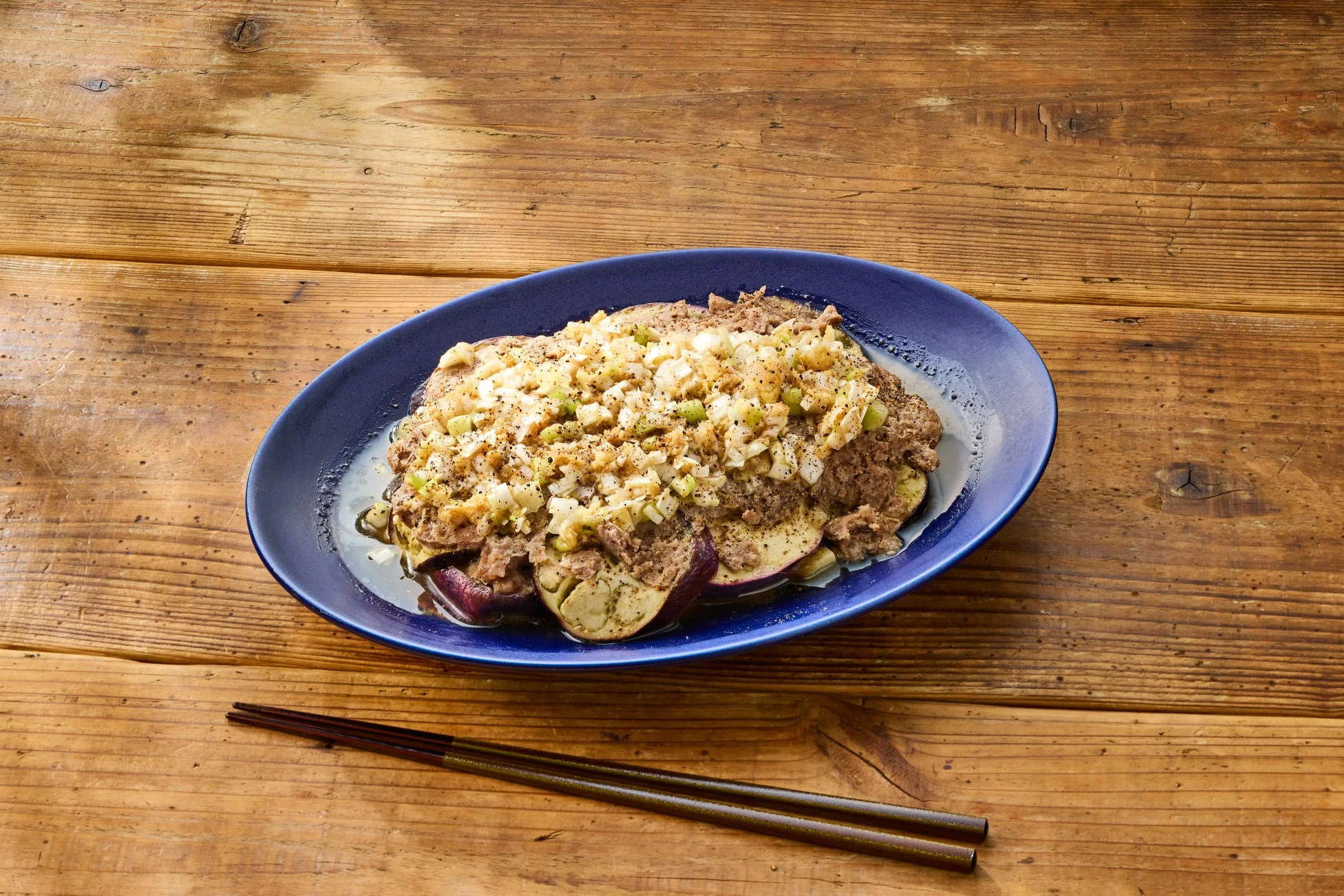 なすと豚ひき肉の地層蒸し