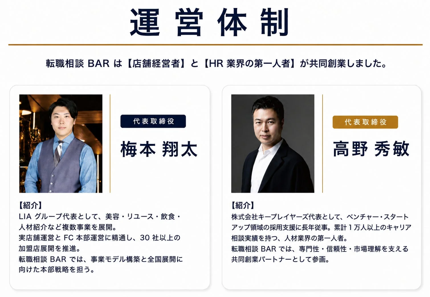 転職相談BARの運営体制と共同代表の紹介