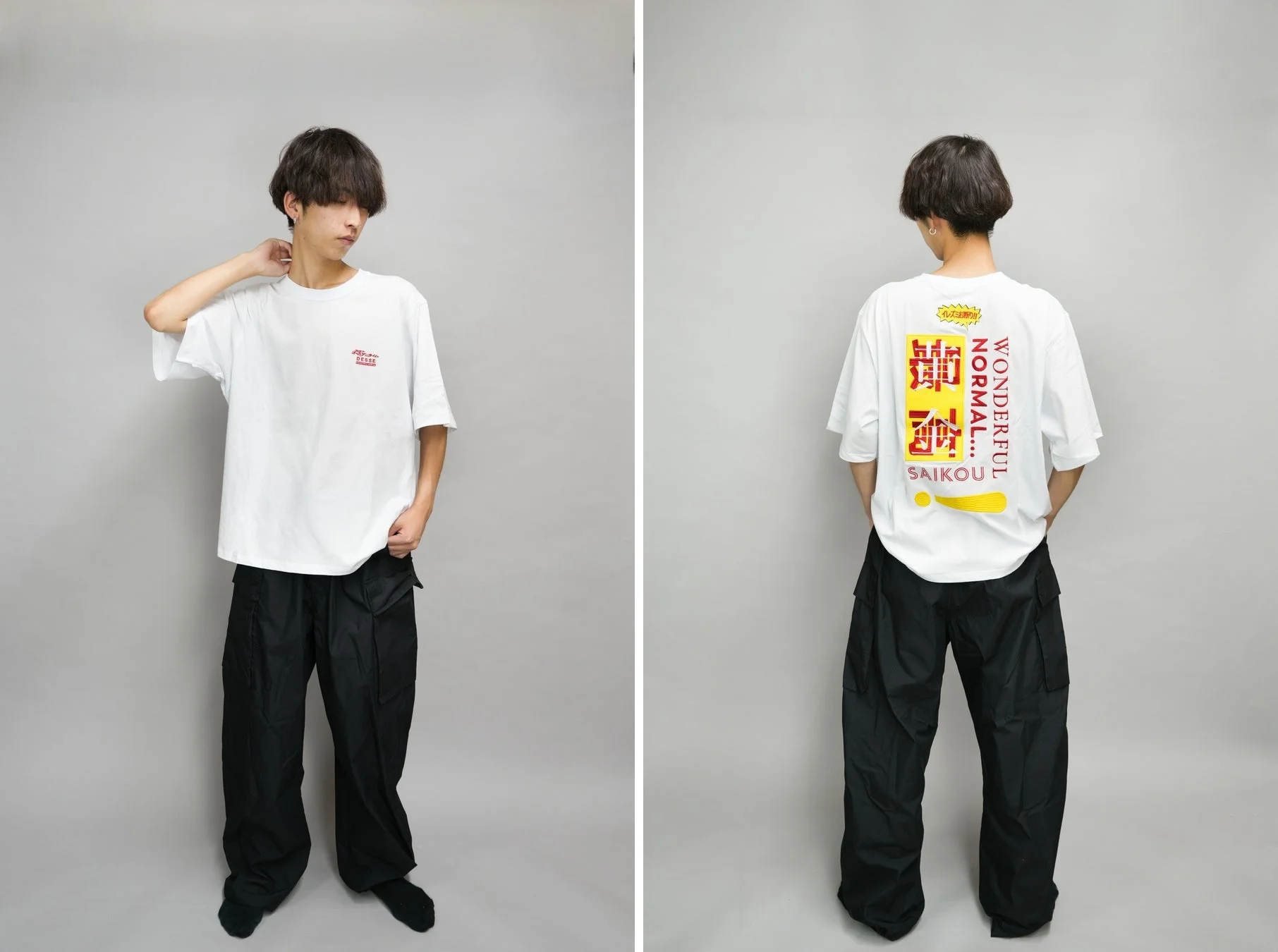 男性モデルがゴールデンタイム高松コラボTシャツを着用